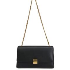 Celine Black Calfskin Leather Gold Chain Hardware Flap Box Shoulder Bag
