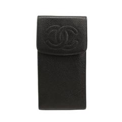 Vintage Chanel Black Caviar Leather CC Logo Cell Phone Tech Accessory Case Bag