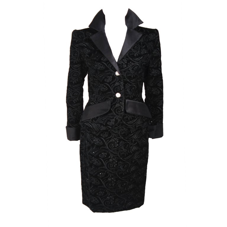Givenchy Pattern Suit GIVENCHY COUTURE 1980s Black Velvet Floral Embroidered Embellished Suit ...