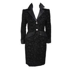 GIVENCHY COUTURE 1980s Black Velvet Floral Embroidered Embellished Suit Size 4-6 7