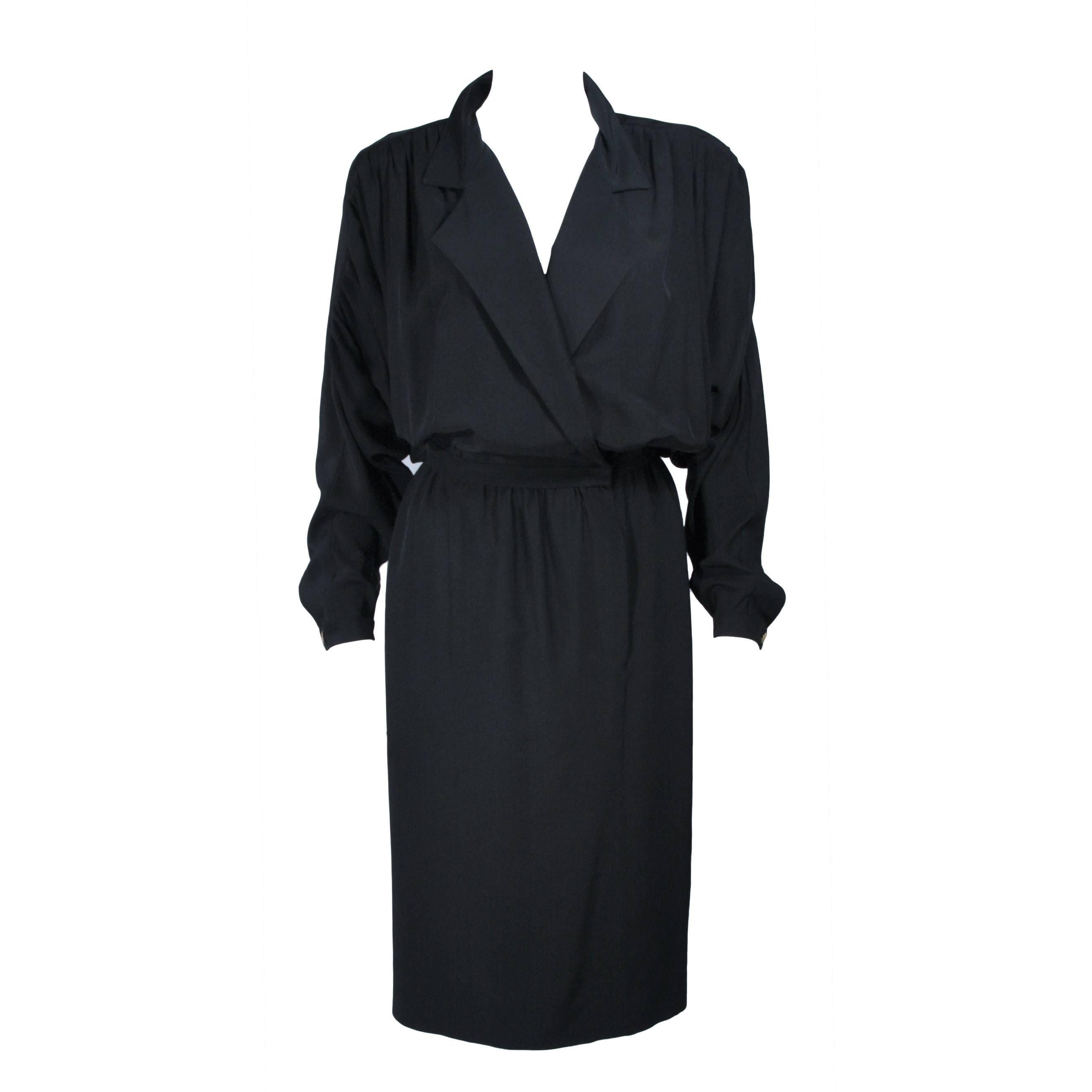CHANEL Black Silk Draped Secretary Style Dress Size 2 
