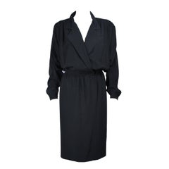 Vintage CHANEL Black Silk Draped Secretary Style Dress Size 2 