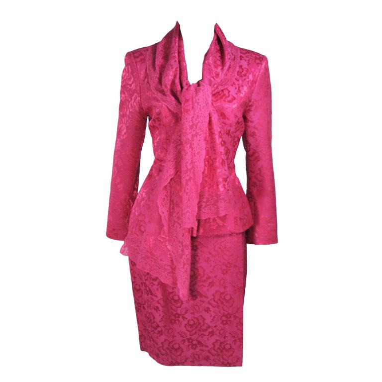 CHRISTIAN DIOR Pink Wool Lace Trim Ensemble with Pants and Skirt Size ...