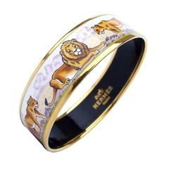 Retro Hermes Enamel Bracelet Lions And Lionesses In Savannah Gold Hdw Size 65