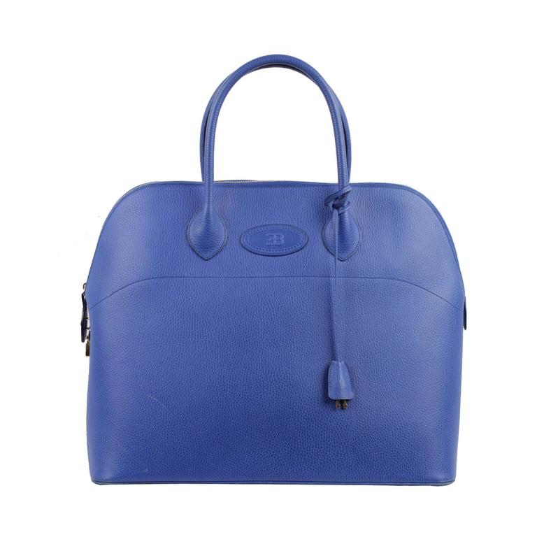 ETTORE BUGATTI Italian 90s Blue Leather LARGE SATCHEL Handbag Limited ...
