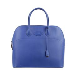 Vintage ETTORE BUGATTI Italian 90s Blue Leather LARGE SATCHEL Handbag Limited Ed RARE