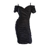 Sexy Sexy Vintage 1990s 90s Schwarz Ruched Off - Shoulder Body Con Kleines Schwarzes Kleid