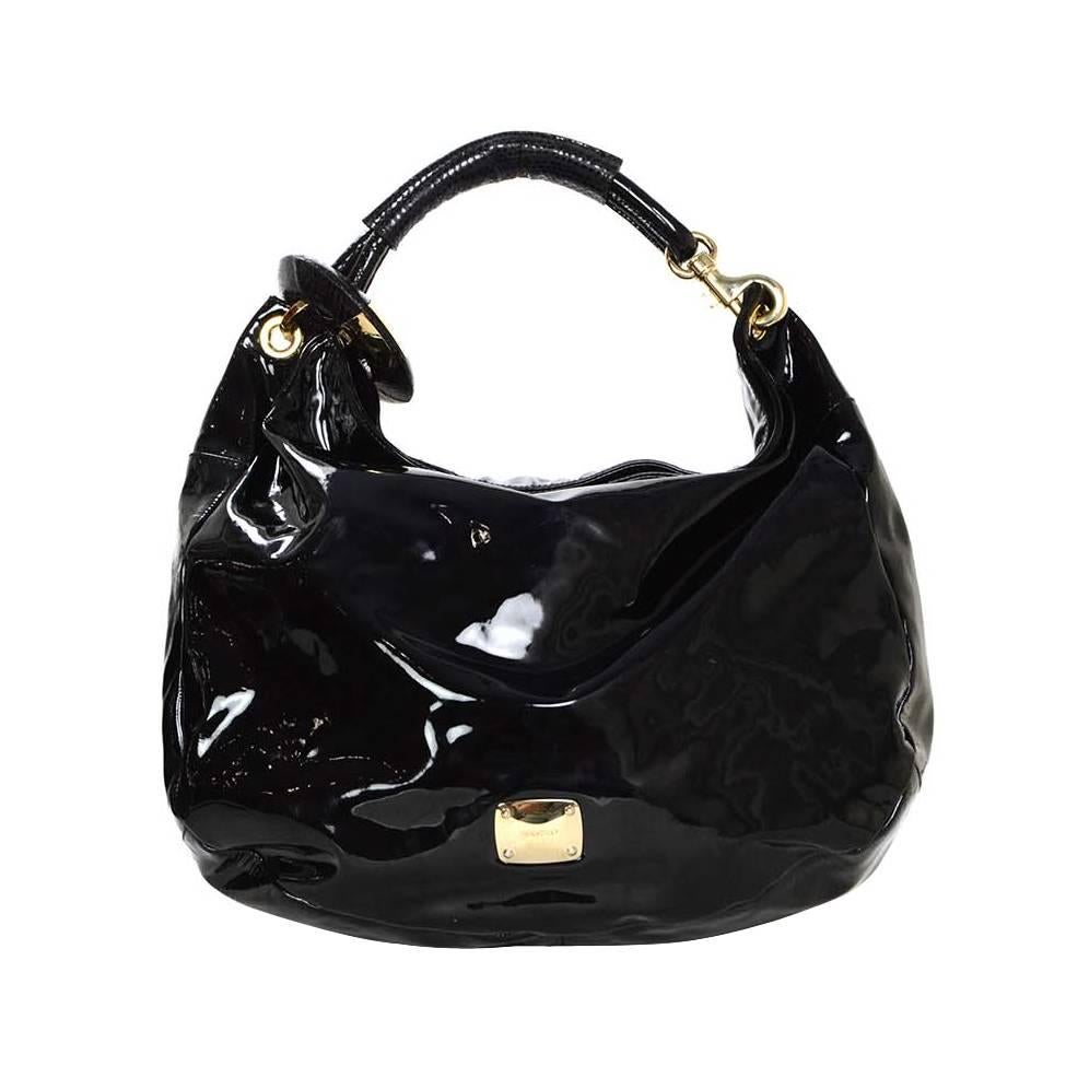 Jimmy Choo - Sac bracelet Saba en cuir verni noir GHW