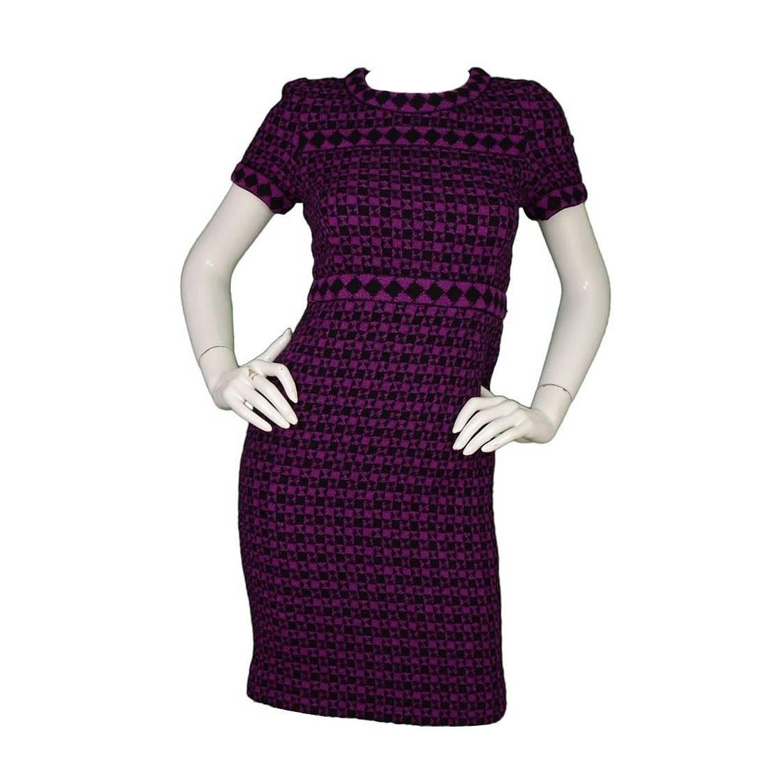 Oscar De La Renta Purple & Black Wool Dress sz 2