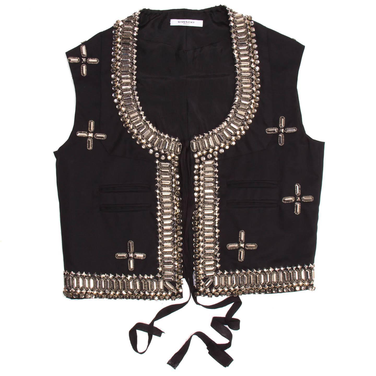 Givenchy Black Cotton & Rhinestone Vest For Sale