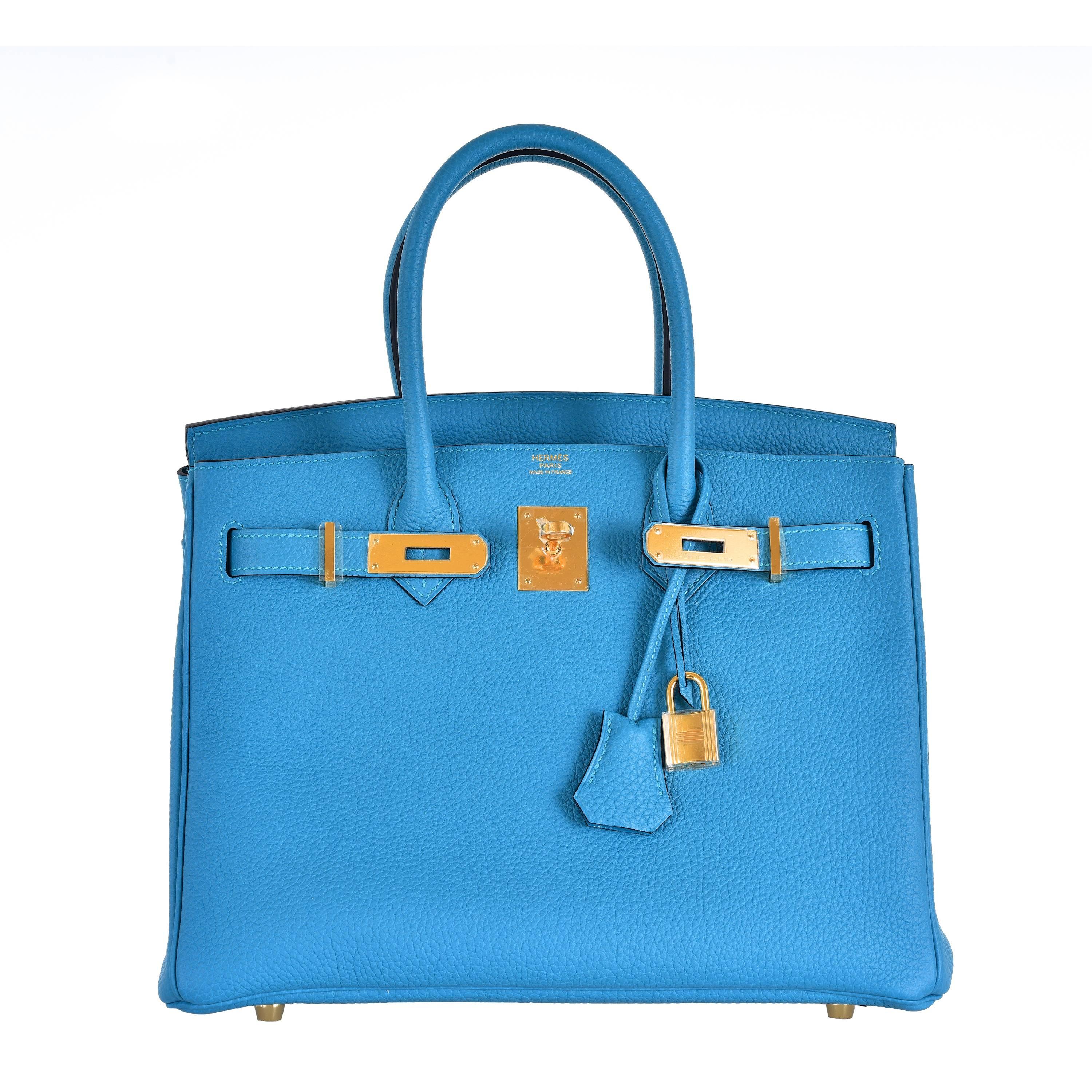 HERMES BIRKIN BAG 30CM TURQUOISE TOGO GOLD HARDWARE JaneFinds