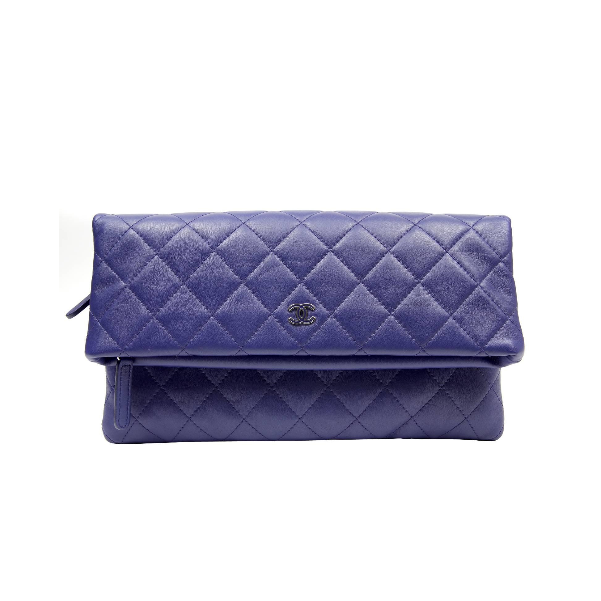 Chanel Purple Quilted Leather Foldover Clutch