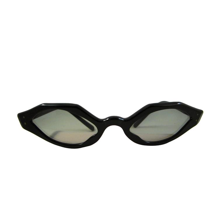 Paulette Guinet Black Resin Cat Eye Sunglasses Deadstock 1960s at 1stDibs