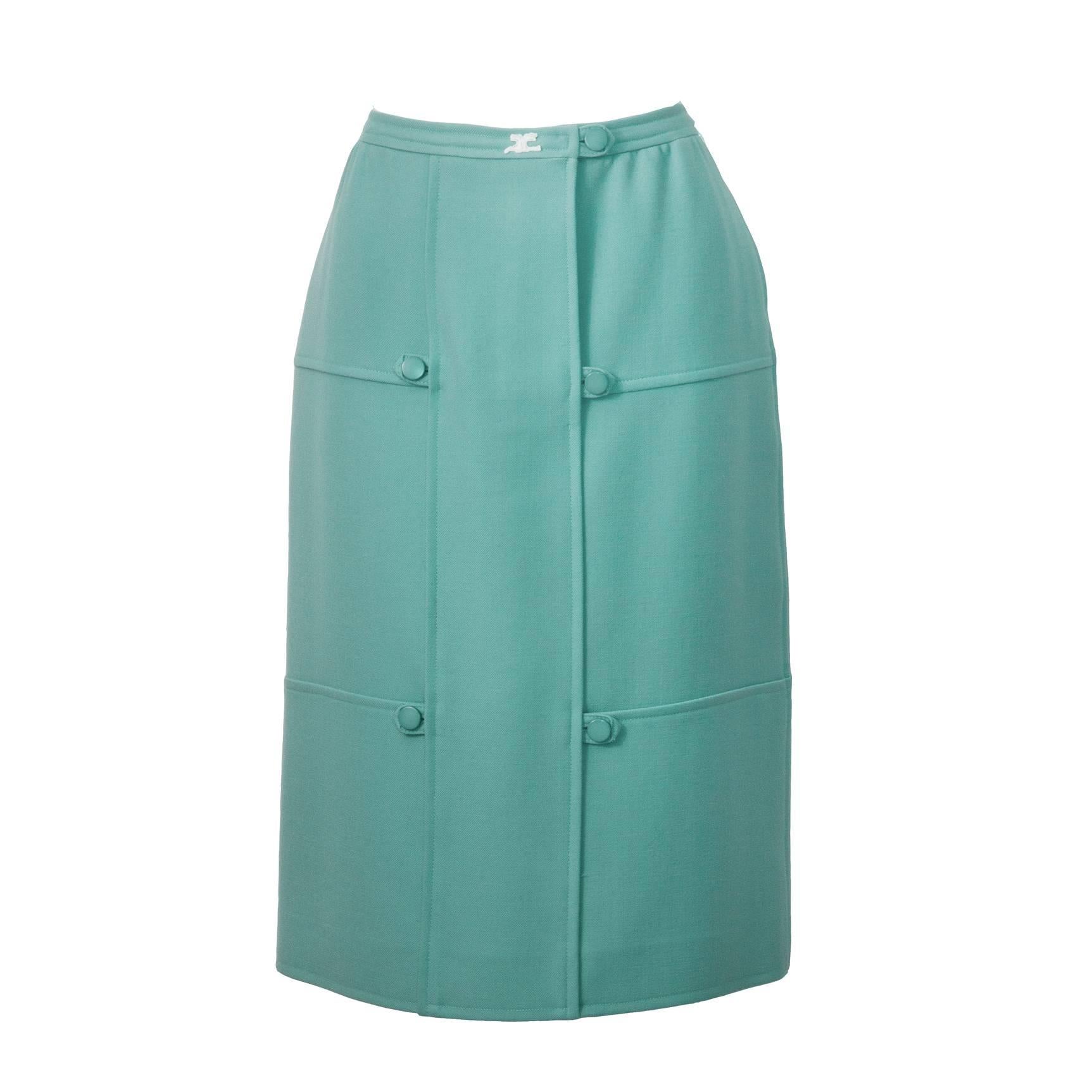 1960's Courreges Turquoise Wool Skirt 