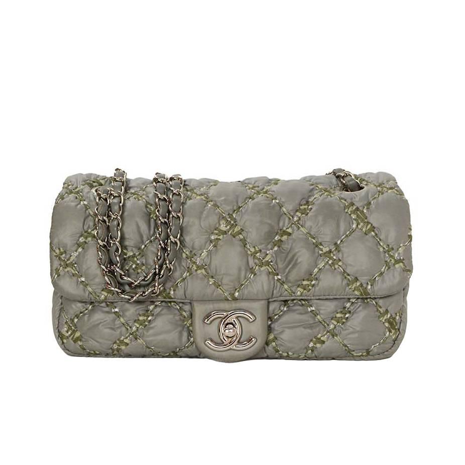 Chanel Grey Quilted Nylon Flap Bag SHW