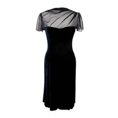 NEW Ralph Lauren Collection Black Chiffon and Navy Blue Velvet Cocktail Dress