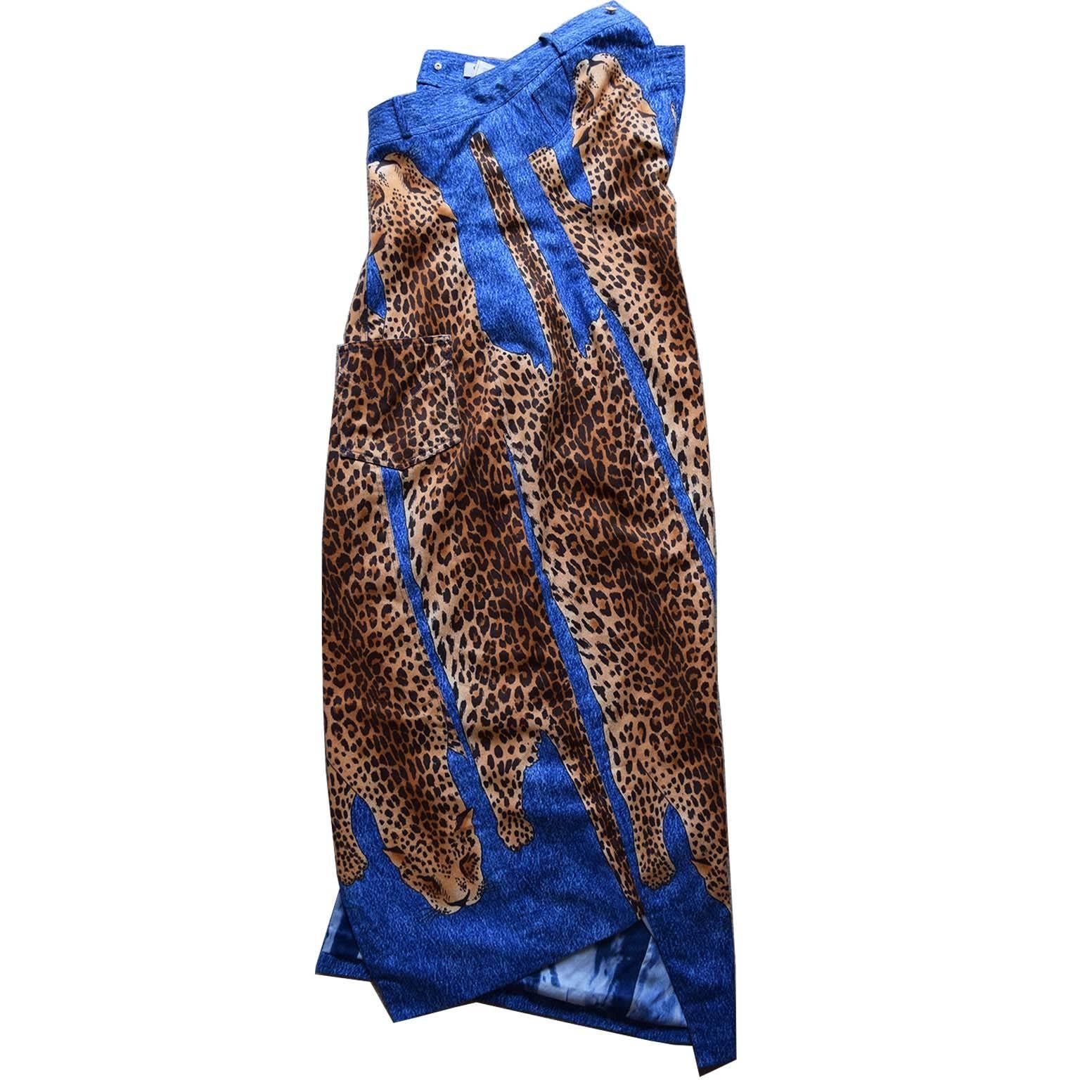 Christian Dior Boutique by John Galliano denim leopard print dress F38 For Sale
