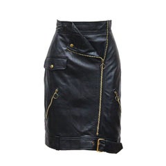 Vintage Moschino black leather biker skirt, c. 1990s