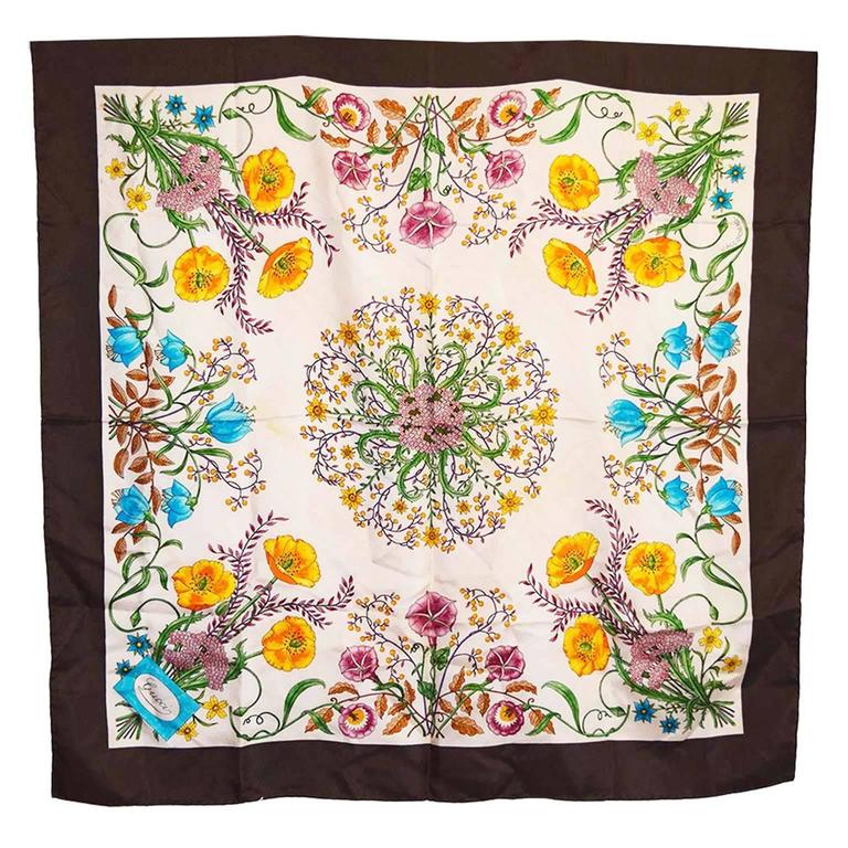 Gucci vintage large silk scarf 'Flora' by V. Accornero 1980s at 1stDibs