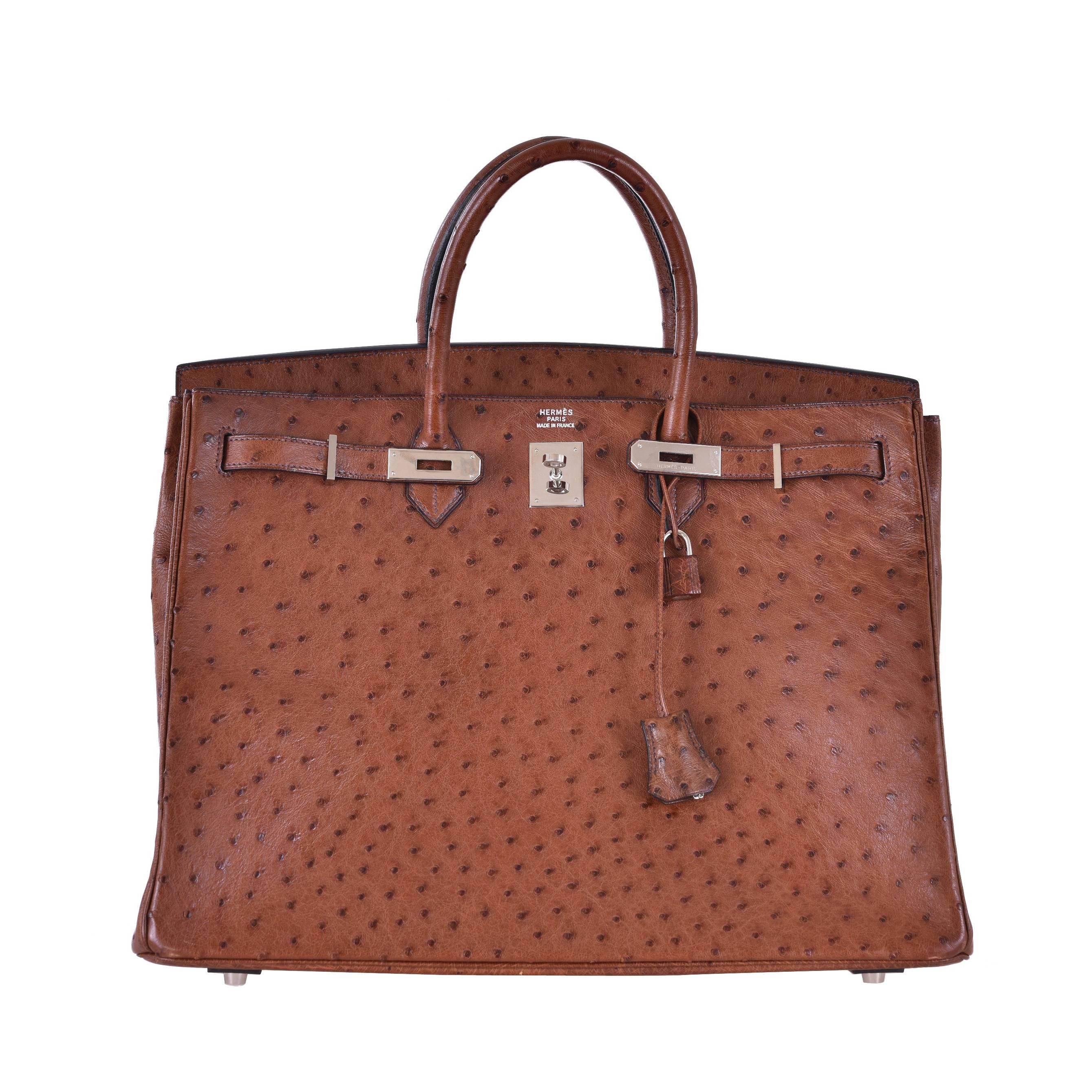 Hermes 40cm Noisette Ostrich Birkin Bag with Palladium Hardware