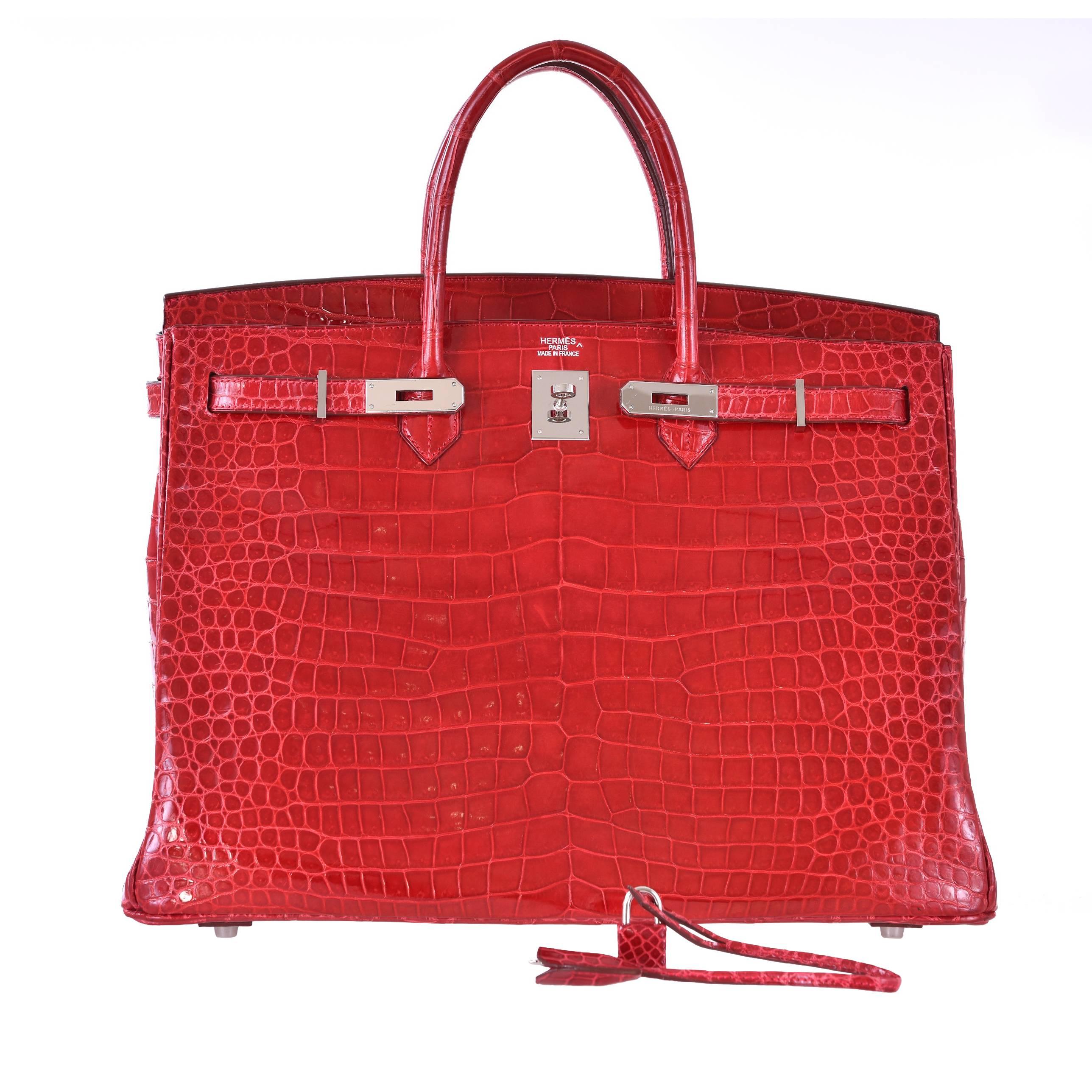Hermes Birkin Bag 40cm Red Braise Porosus Crocodile JaneFinds For Sale