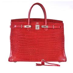 Hermes Birkin Bag 40cm Red Braise Porosus Crocodile JaneFinds
