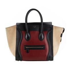 2012 Céline Tri-Colour Maroon Smooth Leather & Suede Mini Luggage Tote