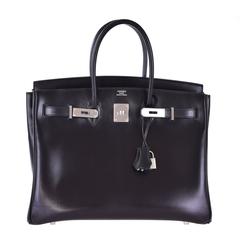 Hermes 35cm Birkin Bag Black Box leather JaneFinds
