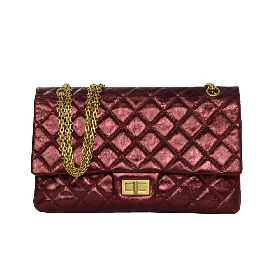 Chanel Metallic Burgundy Calfskin 227 Re-Issue 2.55 Double Flap Bag GHW