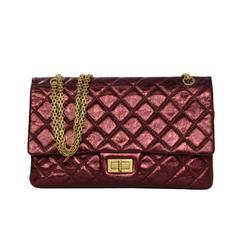 Chanel Metallic Burgundy Calfskin 227 Re-Issue 2.55 Double Flap Bag GHW