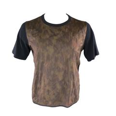 DRIES VAN NOTEN Size L Navy & Brown Quilted Camo Spring 2013 T-shirt