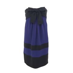 90s CHANEL blue silk strapless cocktail mini dress with bow 4