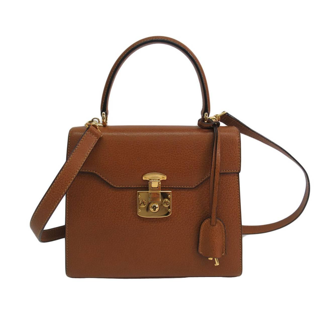 Gucci Cognac Brown Leather Gold Hardware Kelly Box Top Handle Shoulder Bag at 1stdibs
