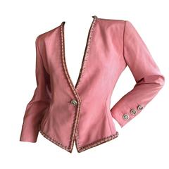 Yves Saint Laurent 1970's Rive Guache Pink Silk Moire Taffeta Jacket 