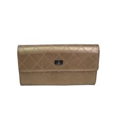 Chanel 2.55 Bronze Gold Calfskin Leather Wild Stitch Clutch Wallet