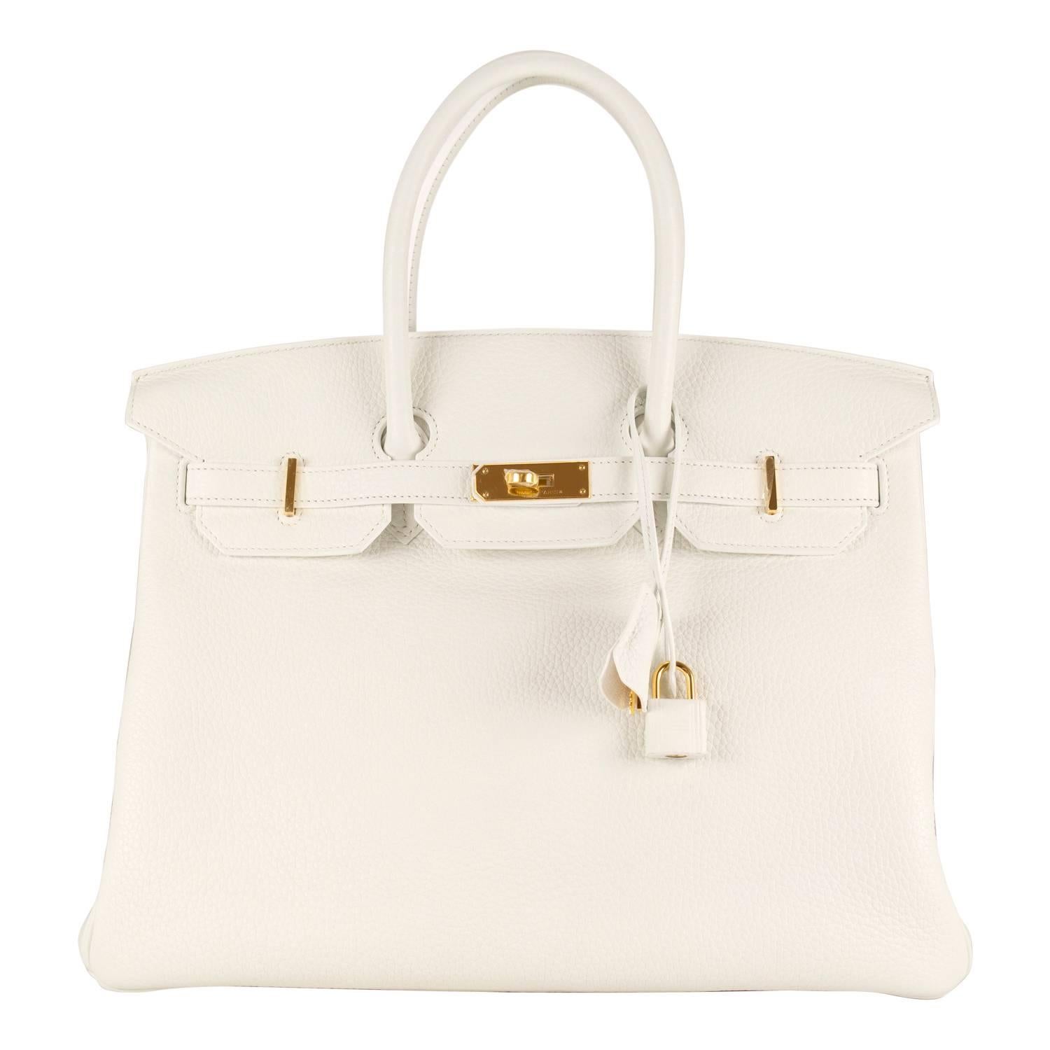 Hermes Birkin 35 Taurilluon Clemence White Gold Hardware 2016.