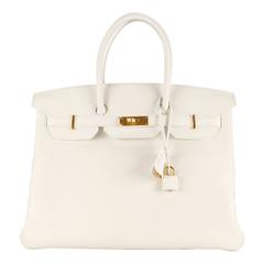 Hermes Birkin 35 Taurilluon Clemence White Gold Hardware 2016.