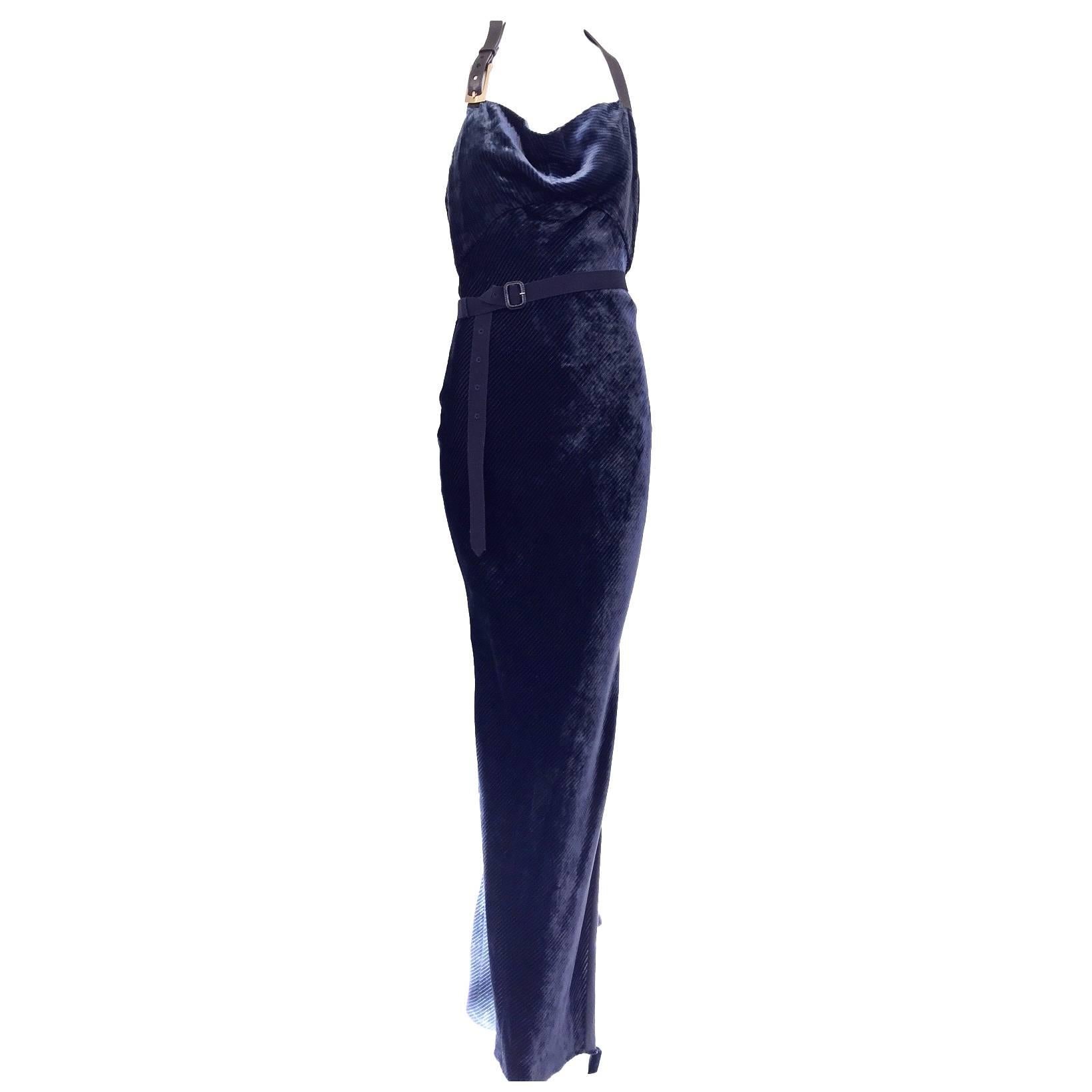 Christian Dior  by john Galliano blue velvet bias cut gown