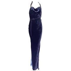 Christian Dior by john Galliano blue velvet bias cut gown at 1stDibs