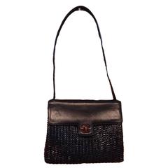 Chanel Black Wicker Rattan and Leather Shoulder Bag 5
