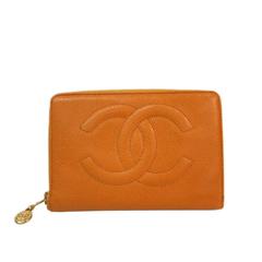 Chanel Orange Caviar Leather Gold Hardware CC Clutch Bifold Wallet