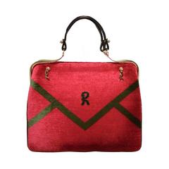 Roberta di Camerino 1960s Black Leather Red Velour Vintage Handbag