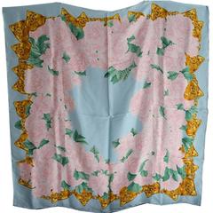 Chanel Vintage large silk scarf pale blue & pink Spring 1993