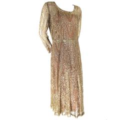 Couture Metallic Lace Gold Thread Dress 5