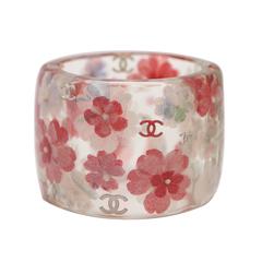 Chanel Pink Floral Lucite Transparent Cuff 