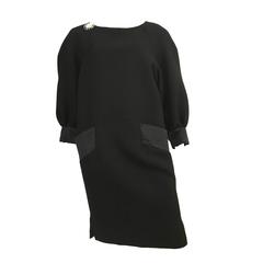 Carolyne Roehm Black Cotton Ribbed Dress, 1980s 