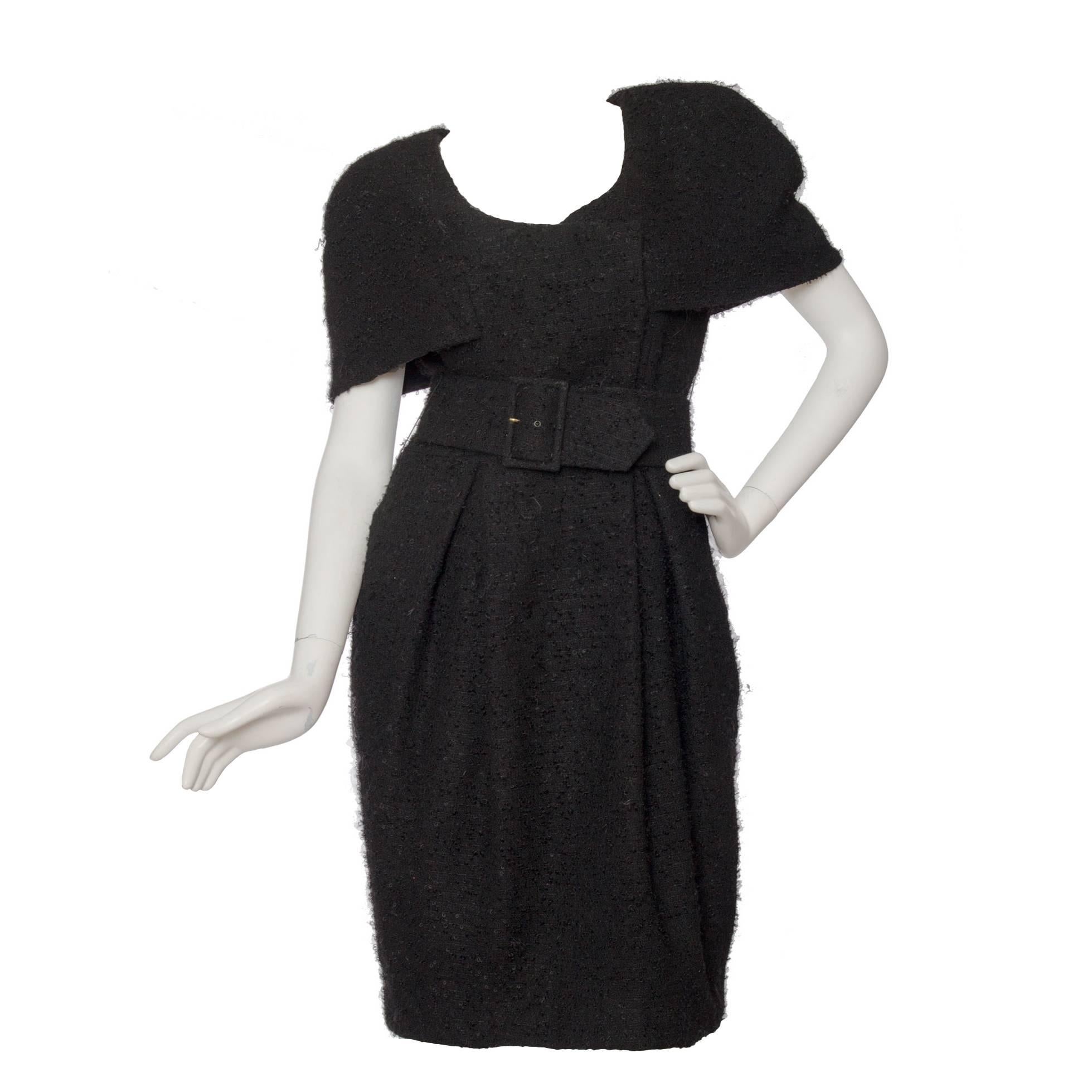 1980s black Caped Murray Arbeid Wool Dress For Sale