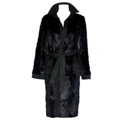 Gianni Versace Couture FW 2000 Black Laser-Cut Fur & Suede Coat