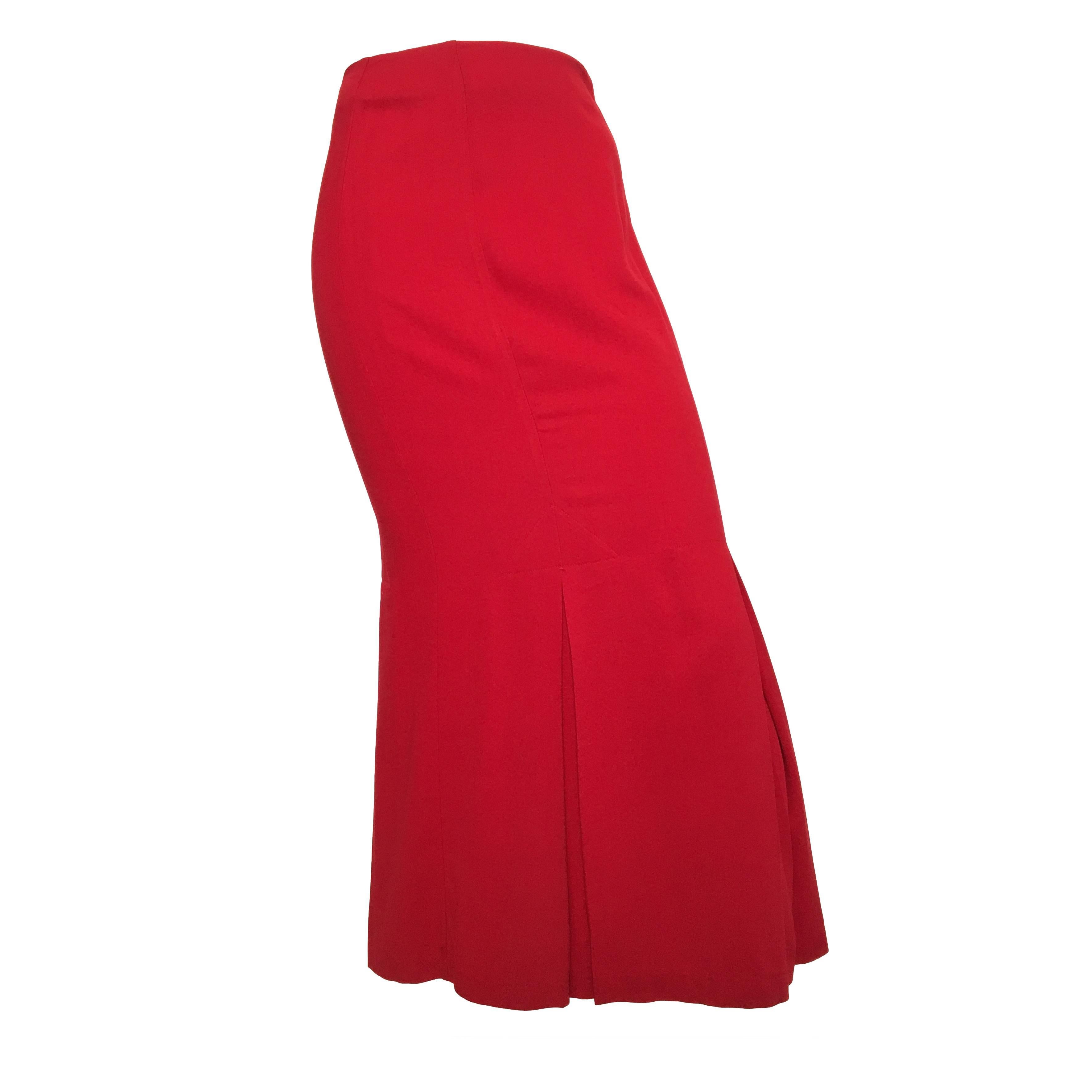 Norma Kamali Red Cotton Long Pleated Skirt Size 4. For Sale