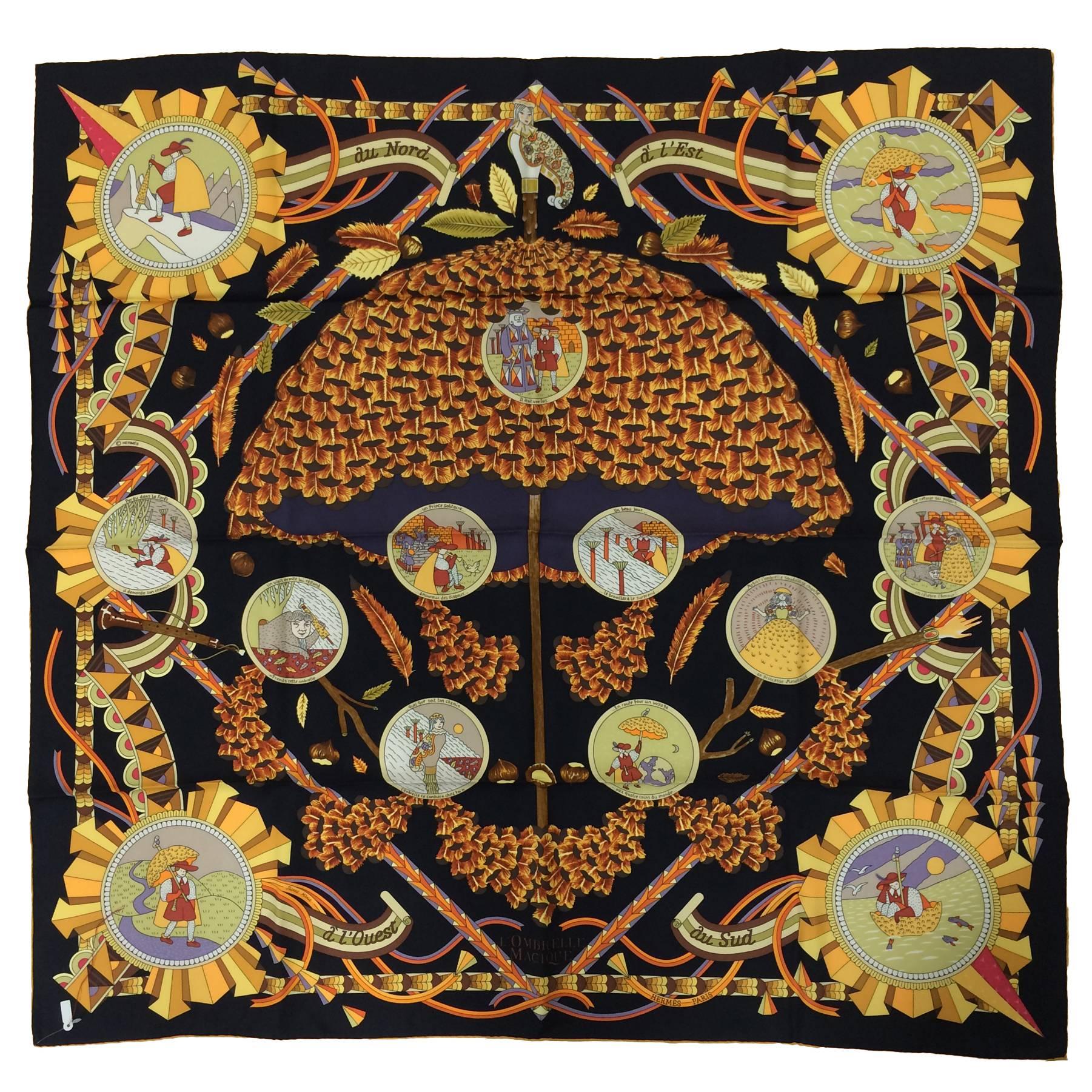 Hermes L'Ombrelle Magique Seidenköper Schal von Pierre Marie 36" x 36"